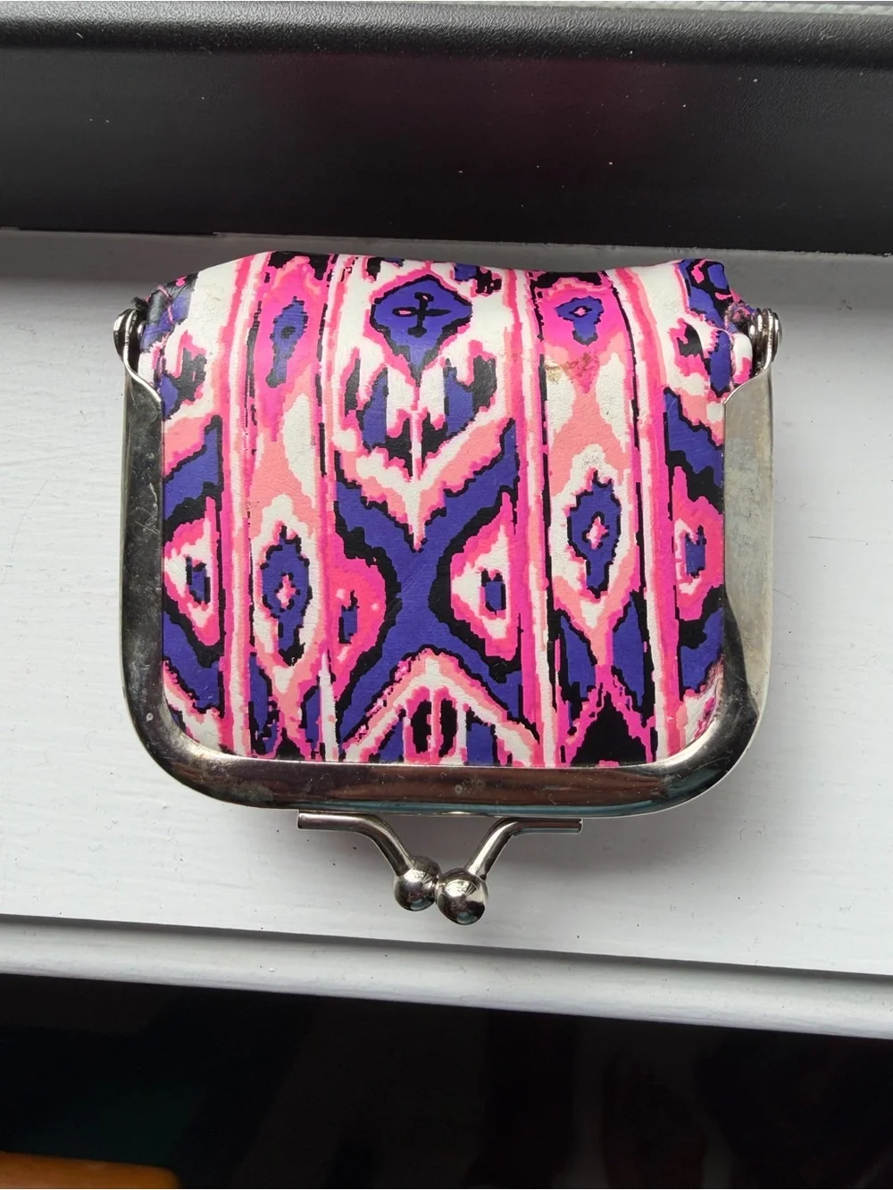 Compact Pink Patterned Women's Coin Purse/Pill Case/Contact Lens Case